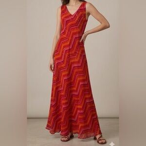 Chaudry Reversible Maxi Dress Sz M Red Paisley Boho Sleeveless 2-in-1